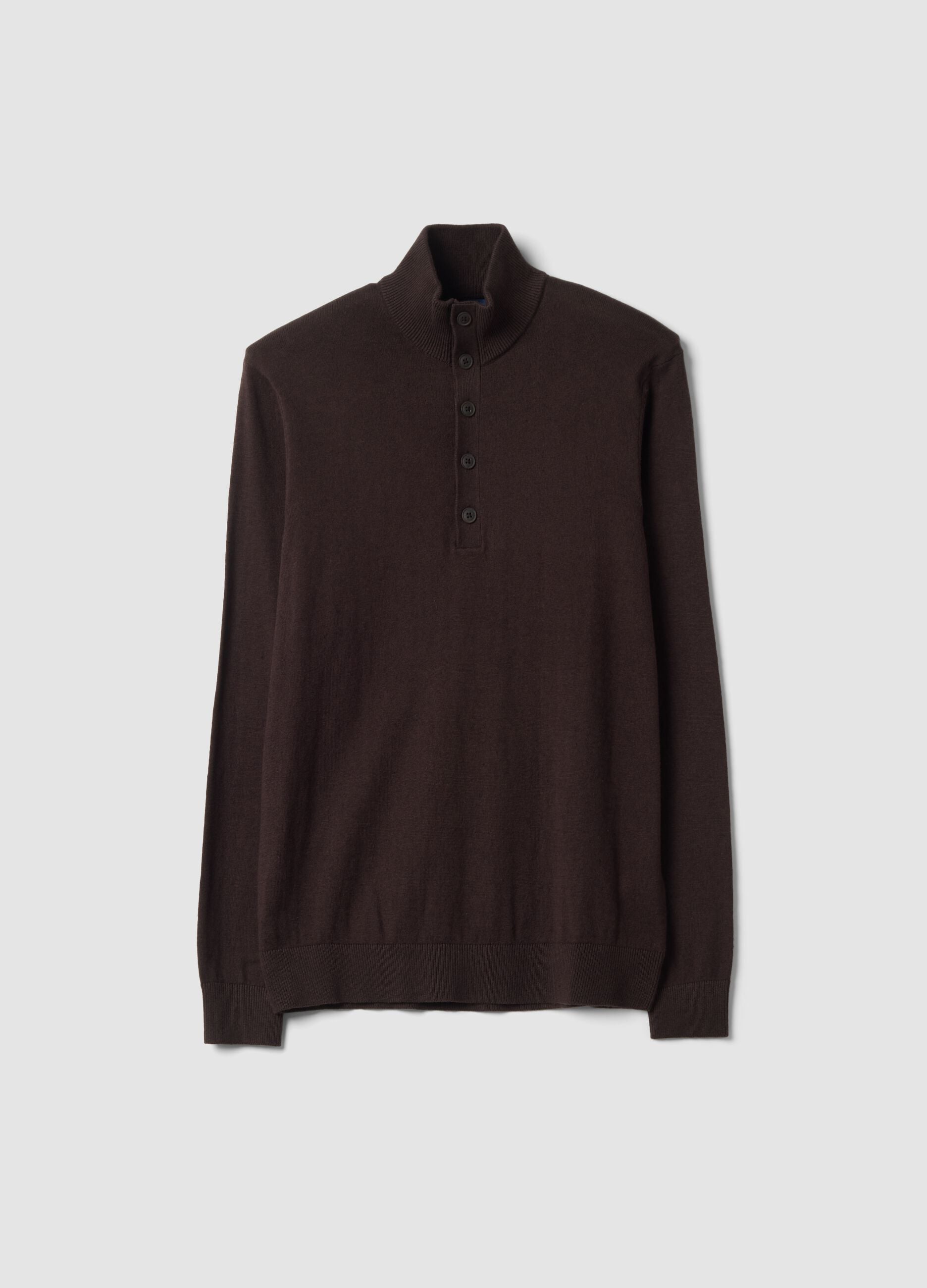 Brown cotton and cashmere blend jumper with collar
