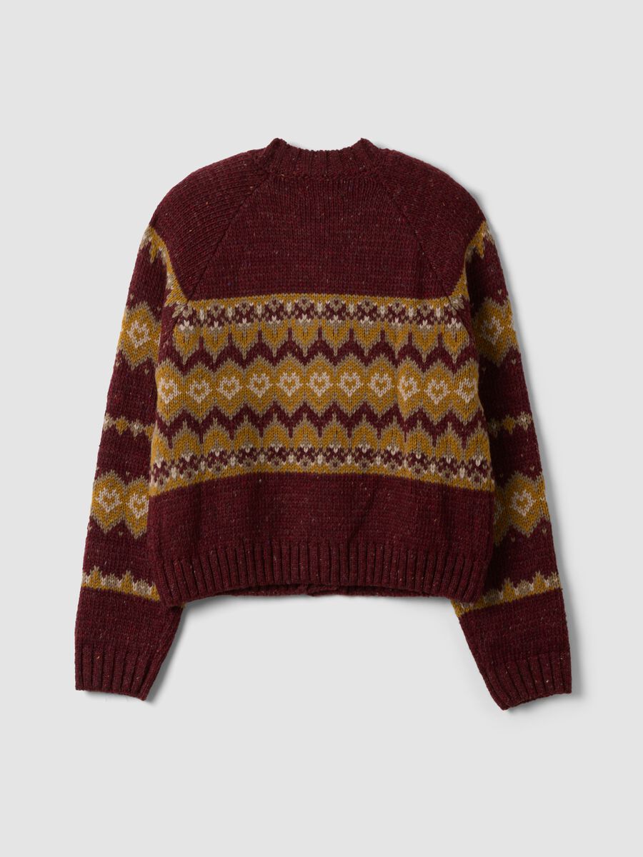 Red crew-neck jacquard wool-blend cardigan, regular fit_6