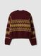 Red crew-neck jacquard wool-blend cardigan, regular fit_6
