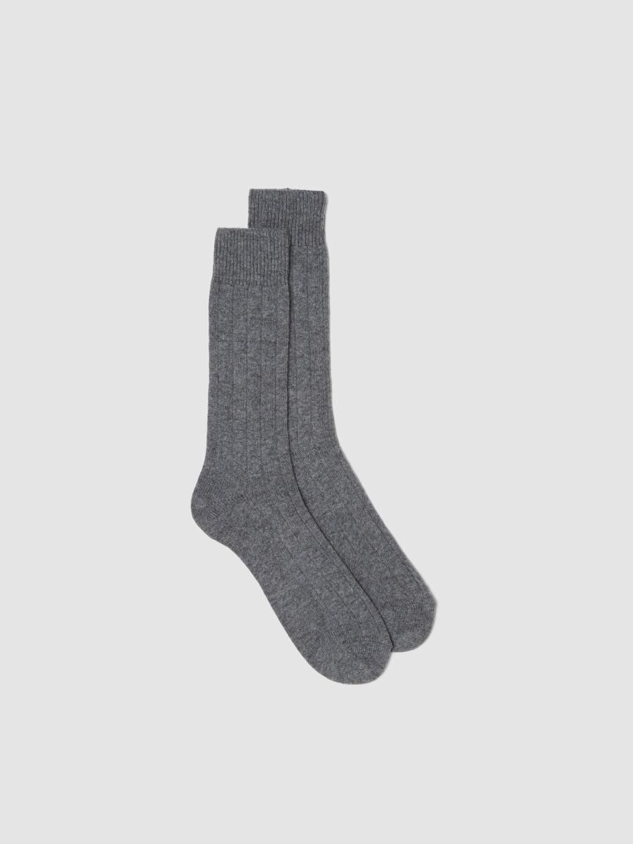 Calze midi grigie in lana, viscosa e cashmere elasticizzati_0