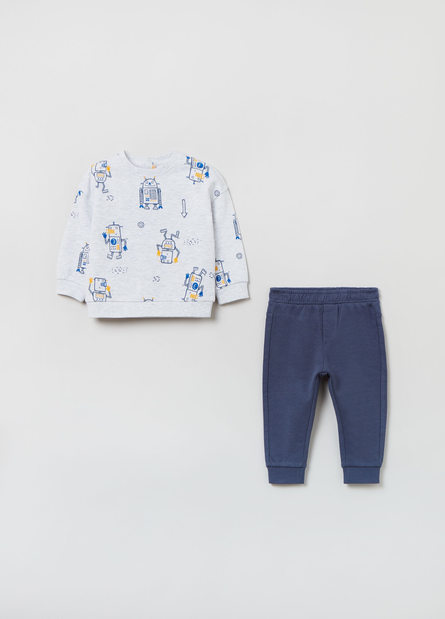 French terry jogging set with robots print_0