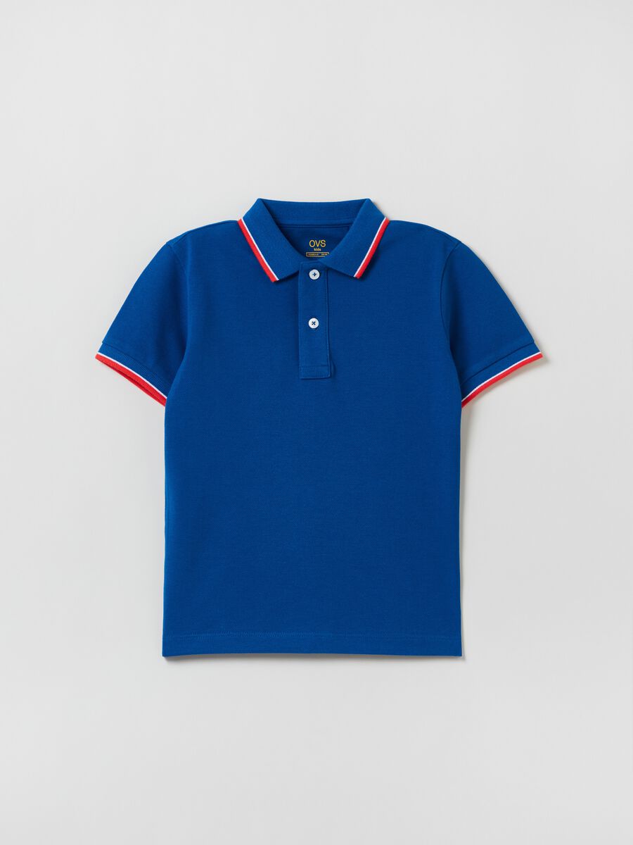 Polo shirt in piquet with striped trim_0