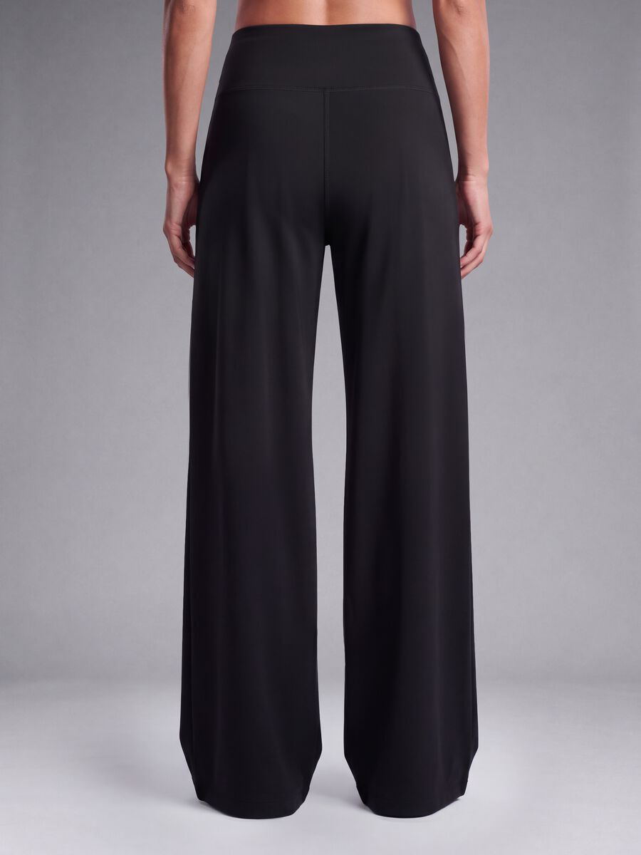 Black wide-leg stretch-fabric trousers_3