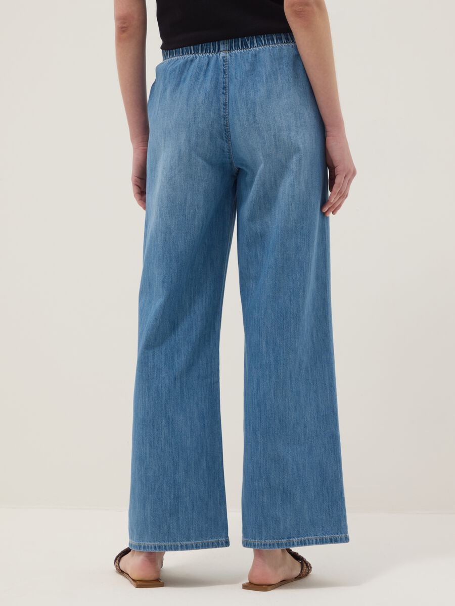 Blue pure cotton wide-leg denim jeans_2