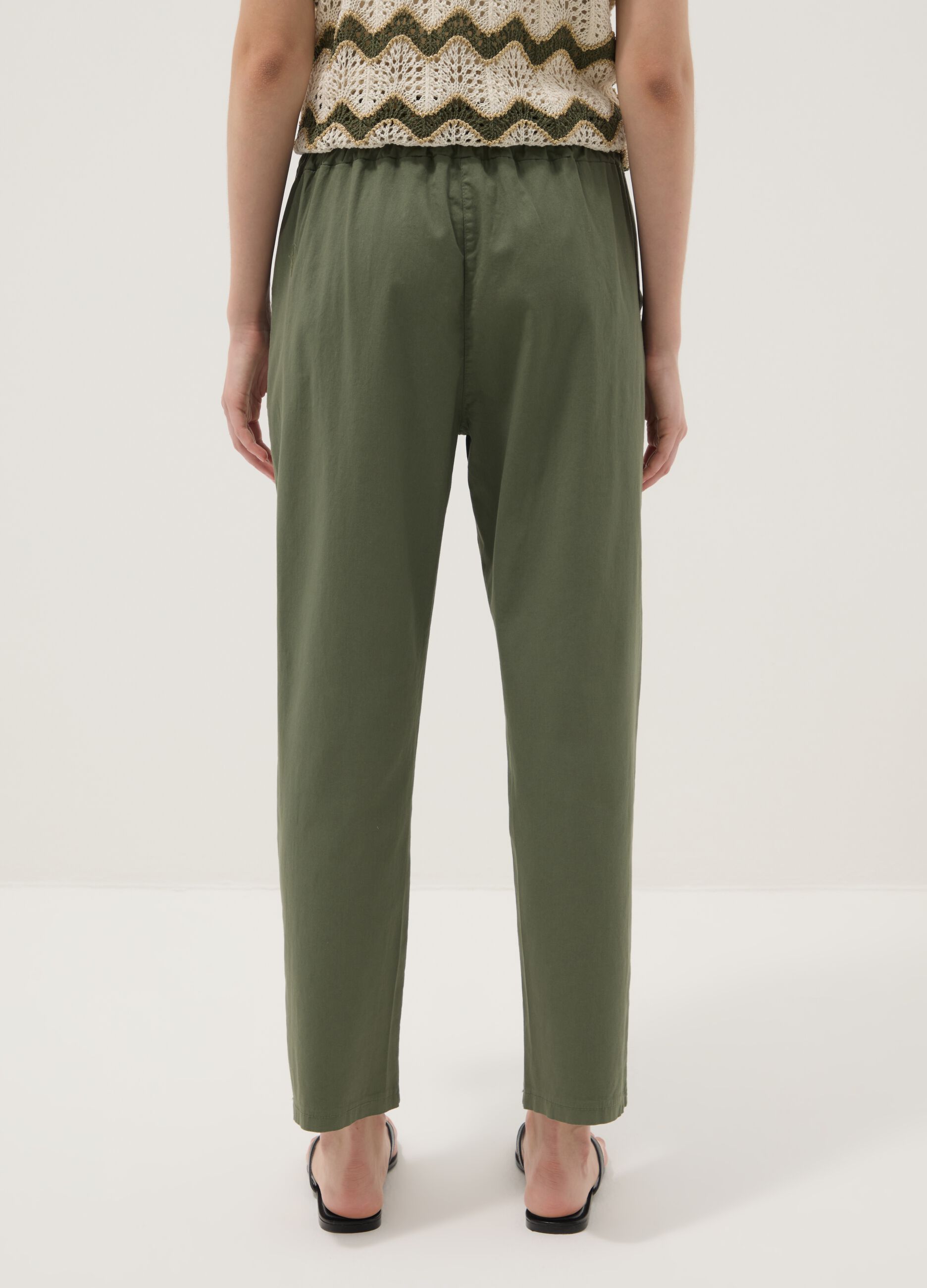 Green stretch cotton trousers