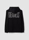 Sweatshirt preta com capuz e fecho de correr em mistura de algod&atilde;o_6