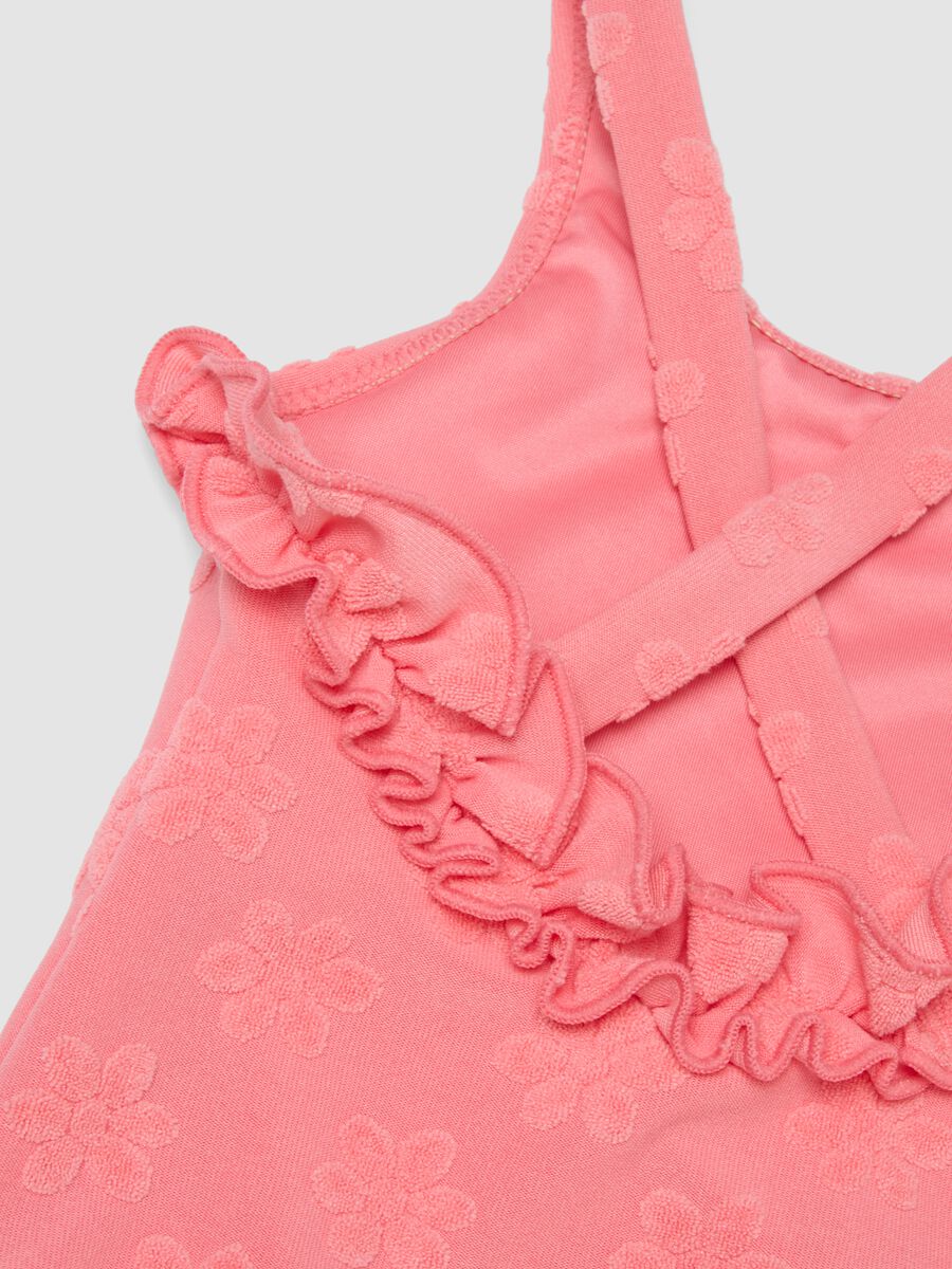 Pink stretch-fabric one-piece swimsuit for baby girls with floral detailing_2
