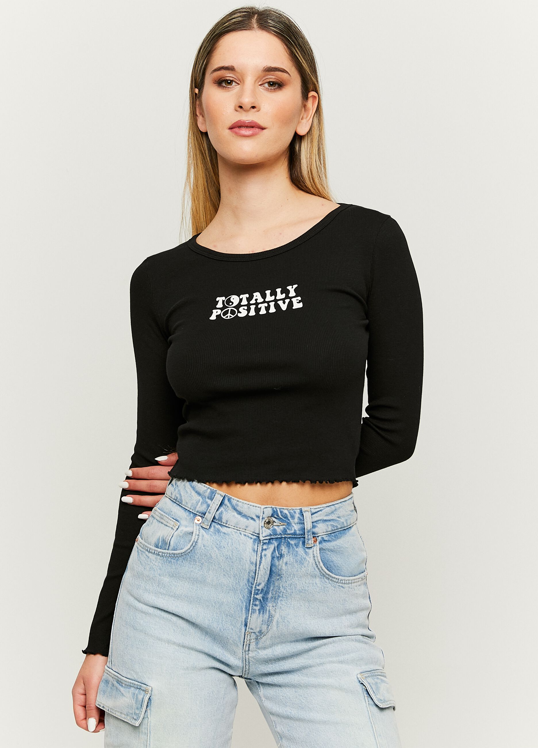 Ribbed crop T-shirt with print