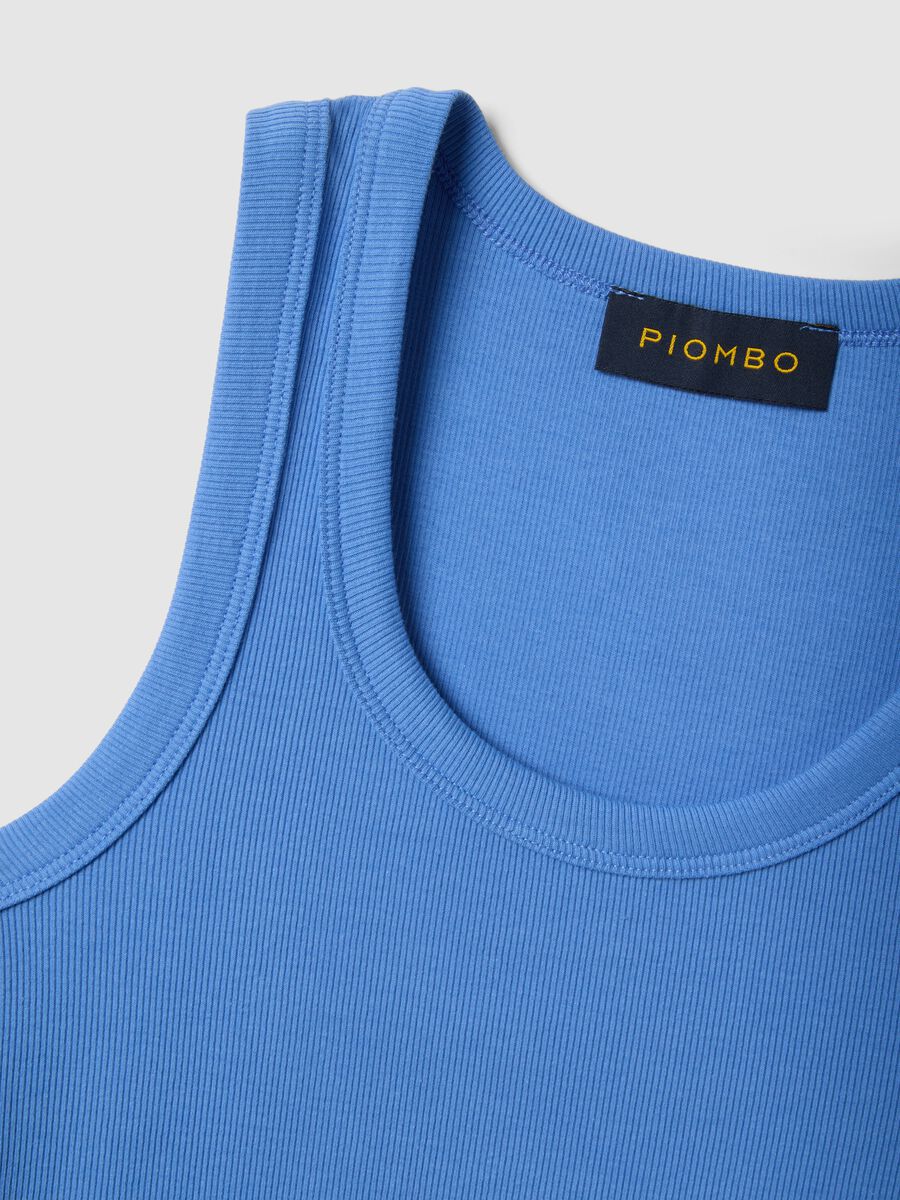 Light Blue Stretch Cotton Regular Fit Tank Top_5