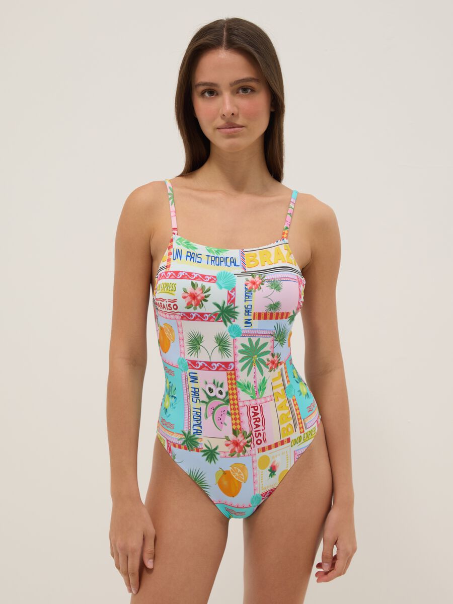 Maillot de bain une pi&egrave;ce multicolore en tissu stretch_0