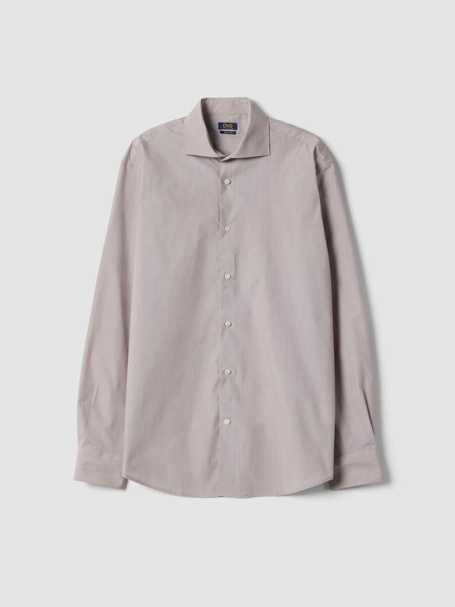 Grey poplin shirt in lyocell blend with easy-iron French collar_0