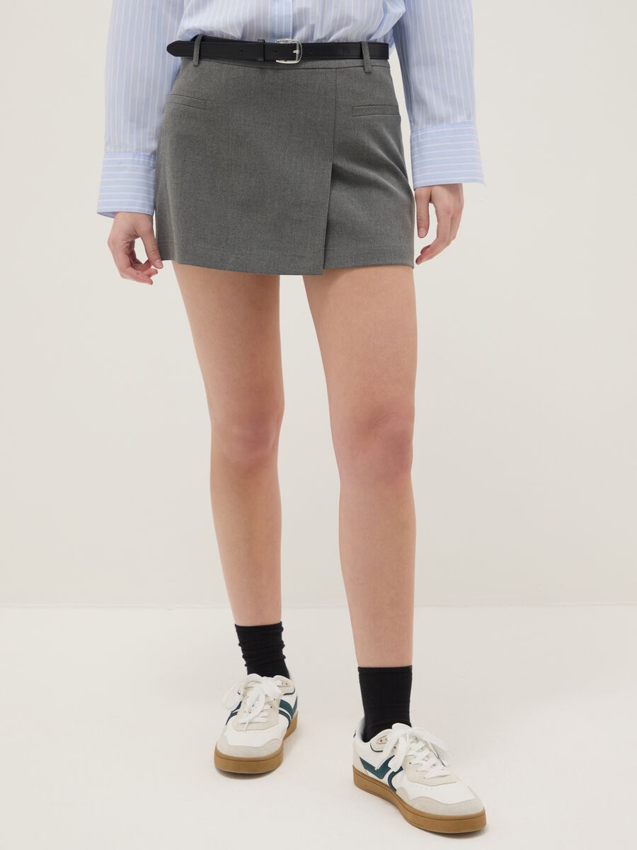 Grey Regular Fit Mini Skirt with Belt_1