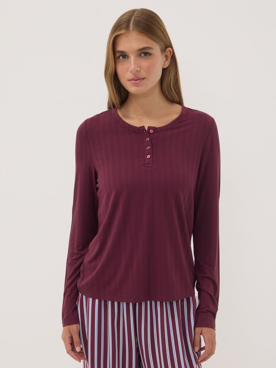 Red ribbed stretch viscose pyjama top_2