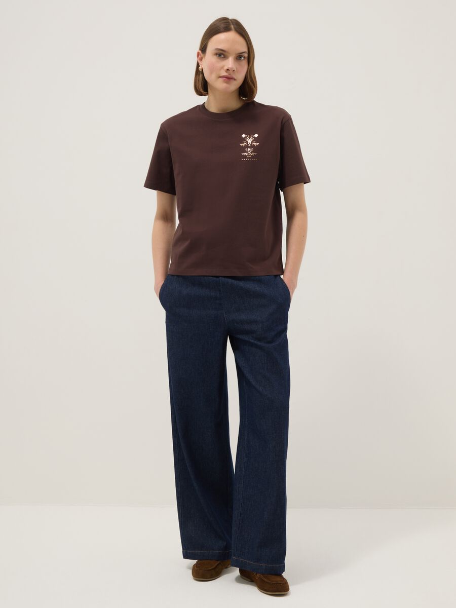 Brown pure cotton short-sleeve regular-fit T-shirt with print_1