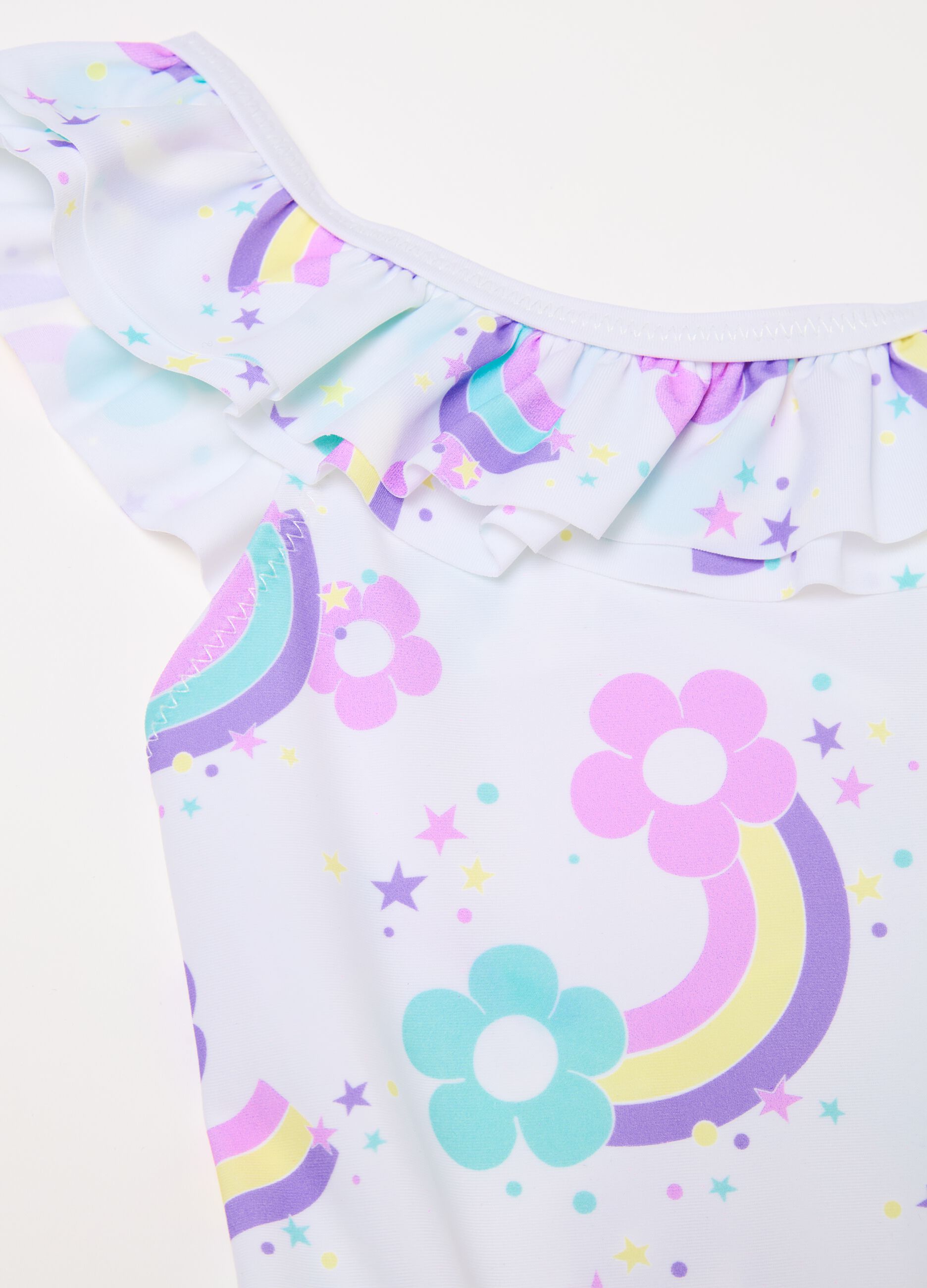 One-piece swimsuit with rainbows print