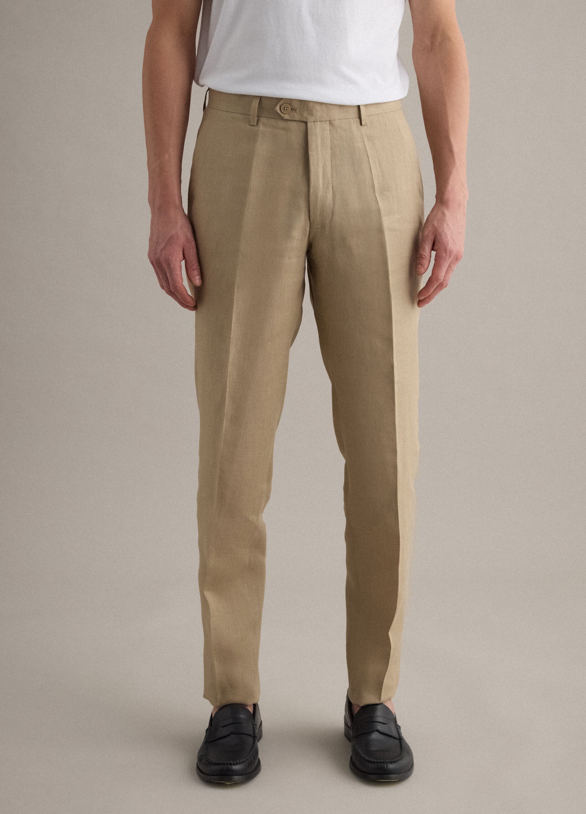 Beige Slim-Fit-Hose aus reinem Leinen