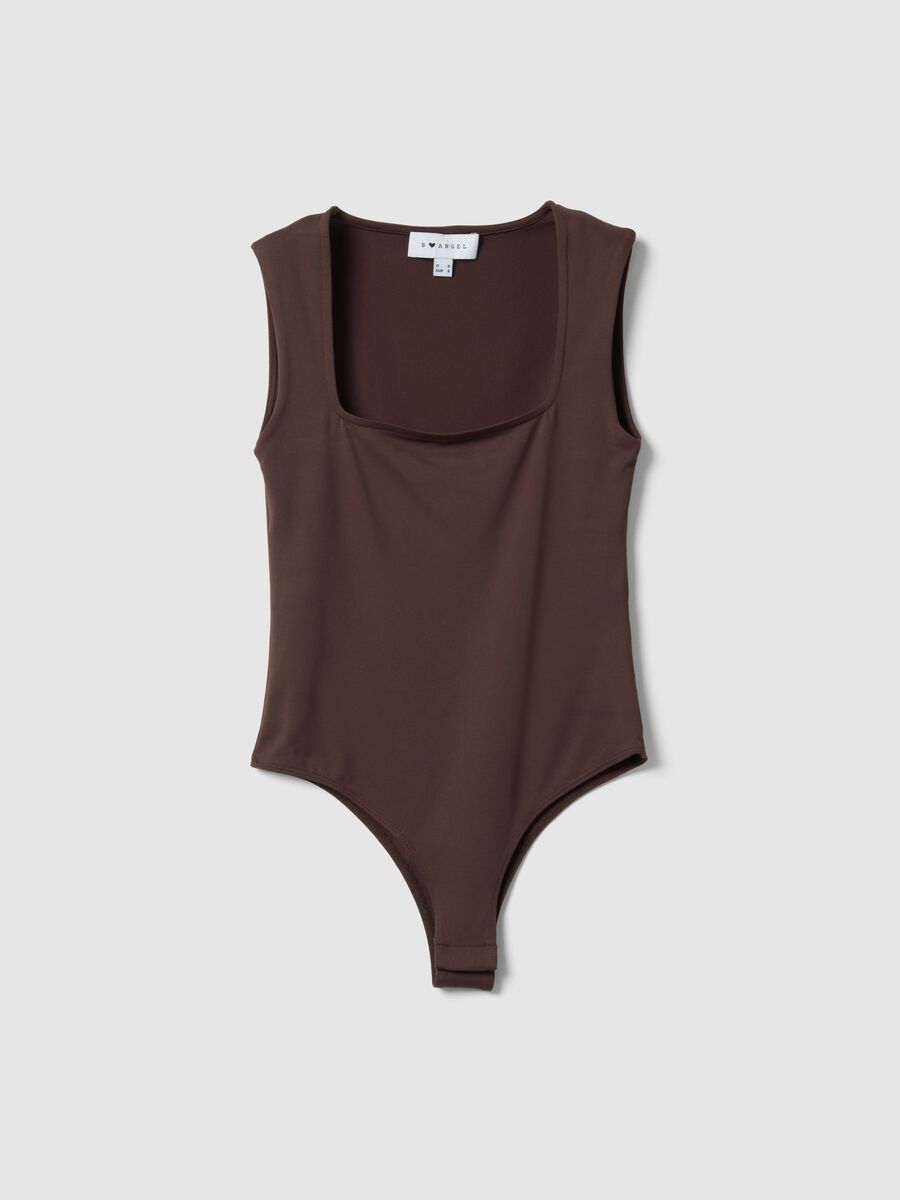 Brown fitted bodysuit with square neckline_4