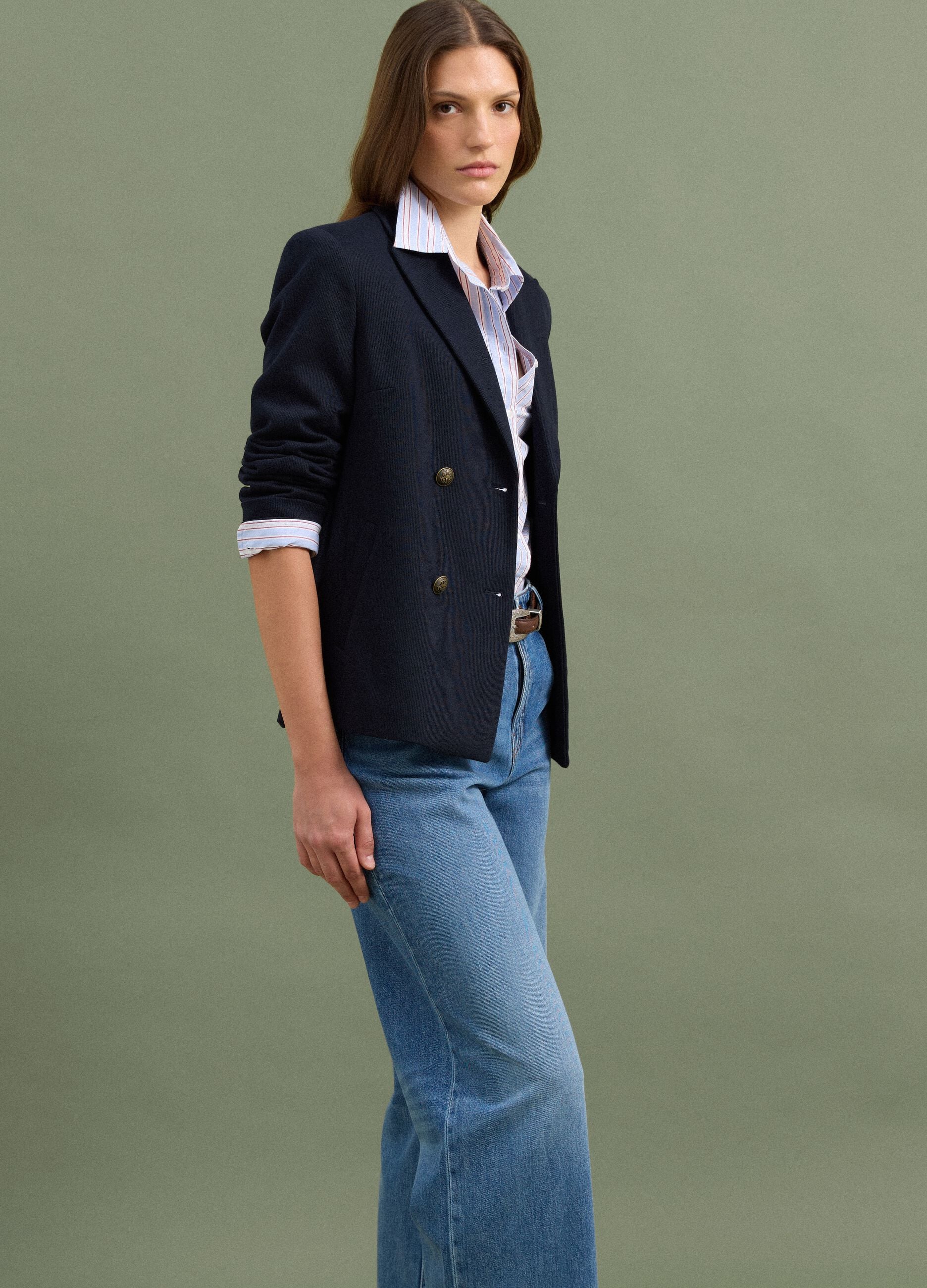 Navyblauer Regular-Fit Zweireiher-Blazer mit klassischem Revers