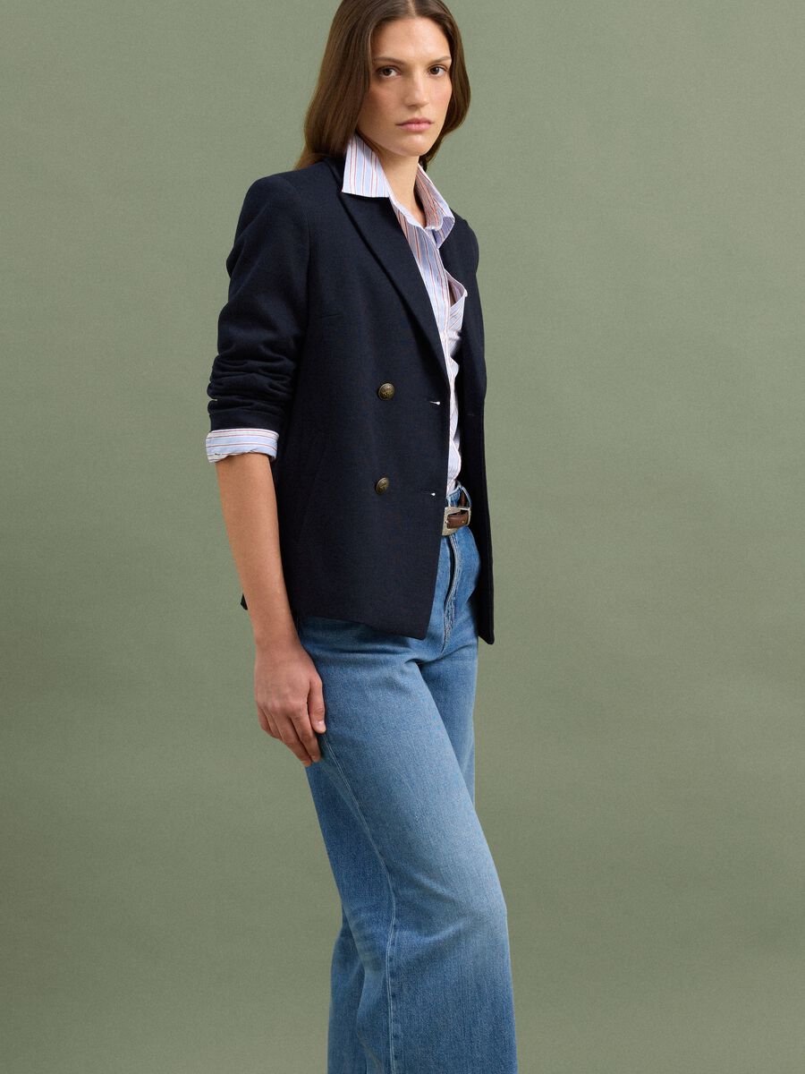 Navyblauer Regular-Fit Zweireiher-Blazer mit klassischem Revers_2