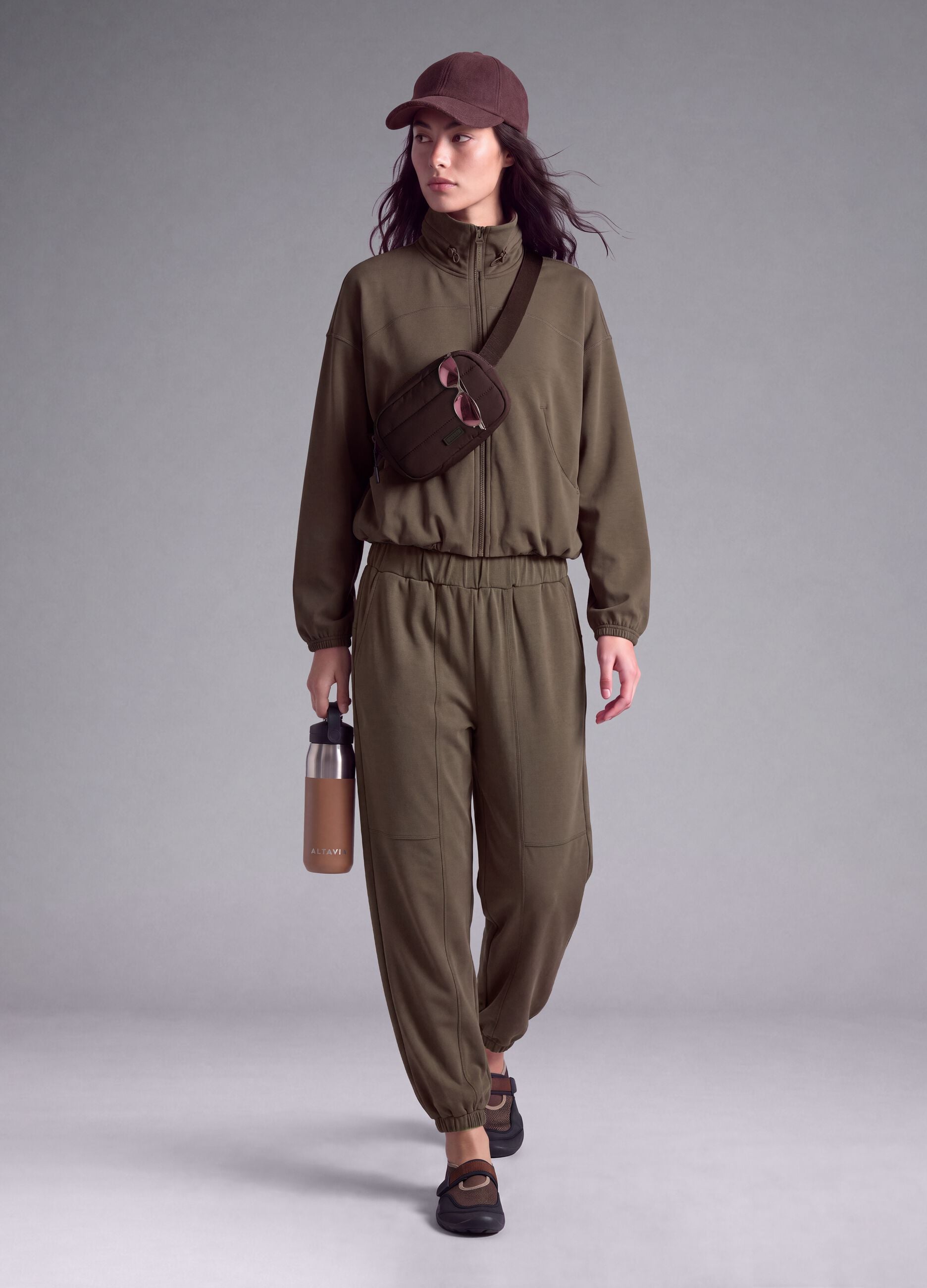 Full-zip verde corta in tessuto soft-touch con collo rialzato ALTAVIA STUDIO