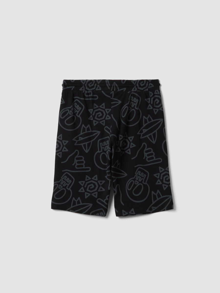 Black pure cotton all-over print shorts for boys, regular fit_4