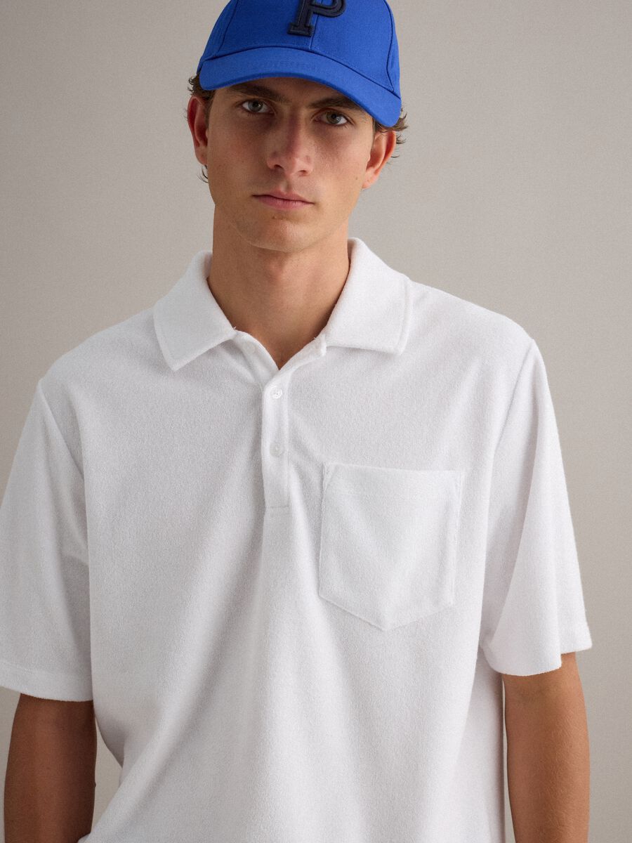 White cotton-blend polo shirt_0