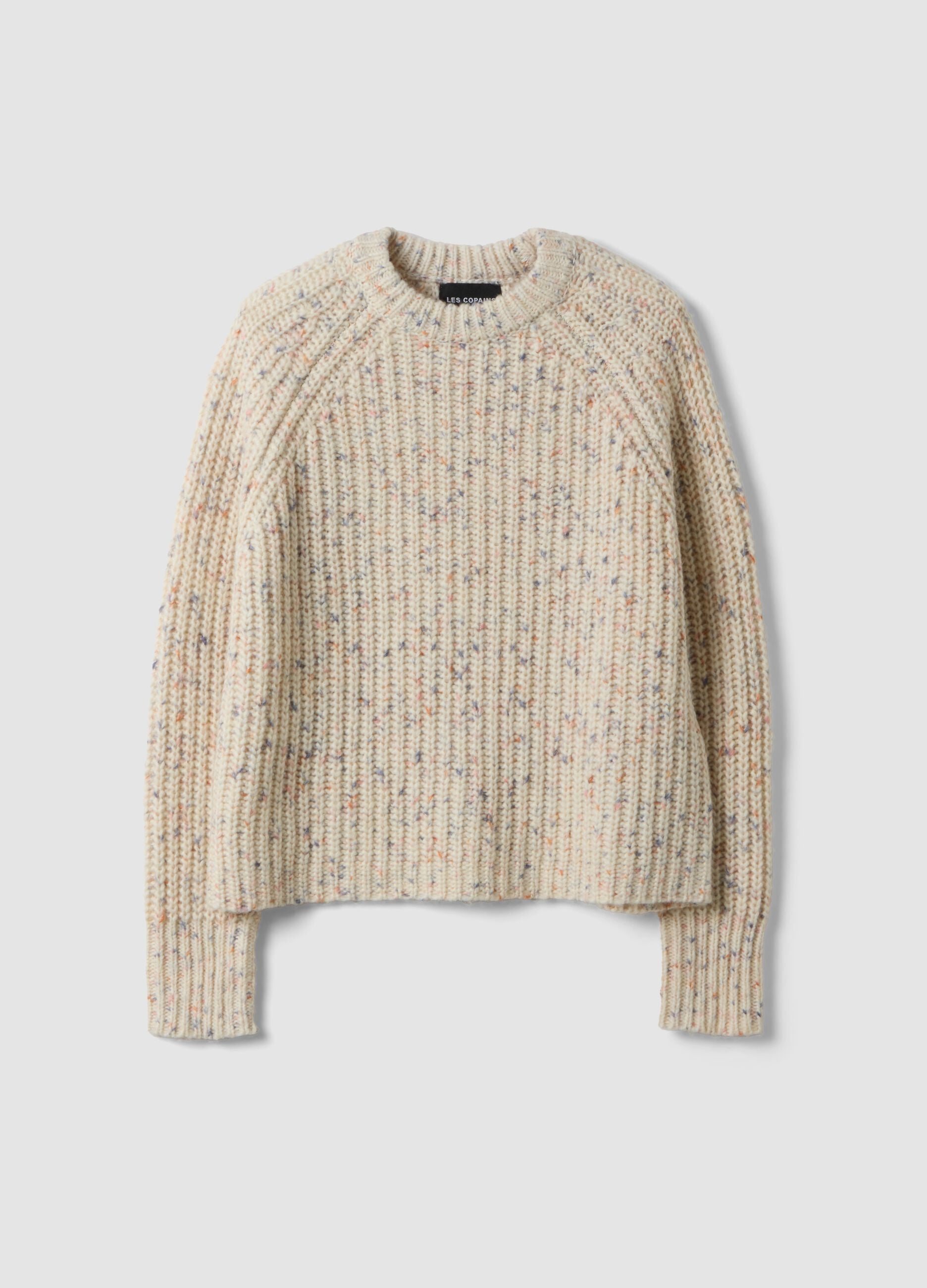 Maglione ecr&ugrave; in misto lana girocollo con fantasia over fit