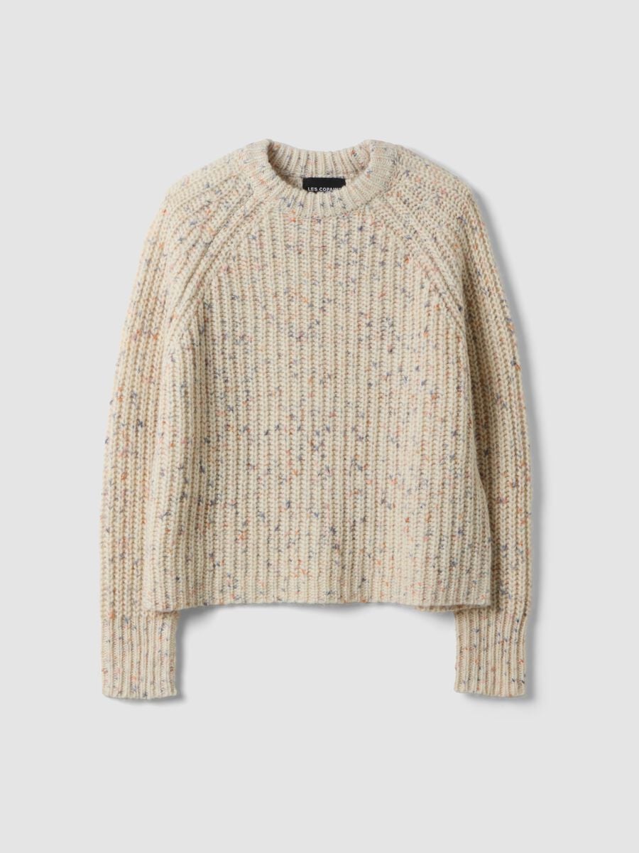 Maglione ecr&ugrave; in misto lana girocollo con fantasia over fit_0
