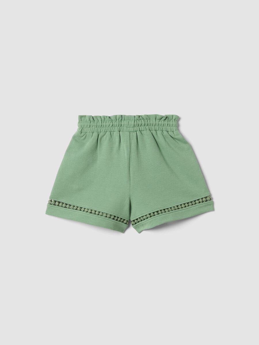 Green stretch cotton shorts for baby girl, regular fit_1