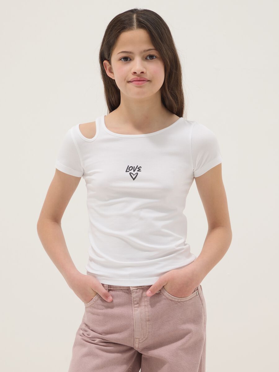 Girls' Slim Fit White Cotton Blend T-shirt_0
