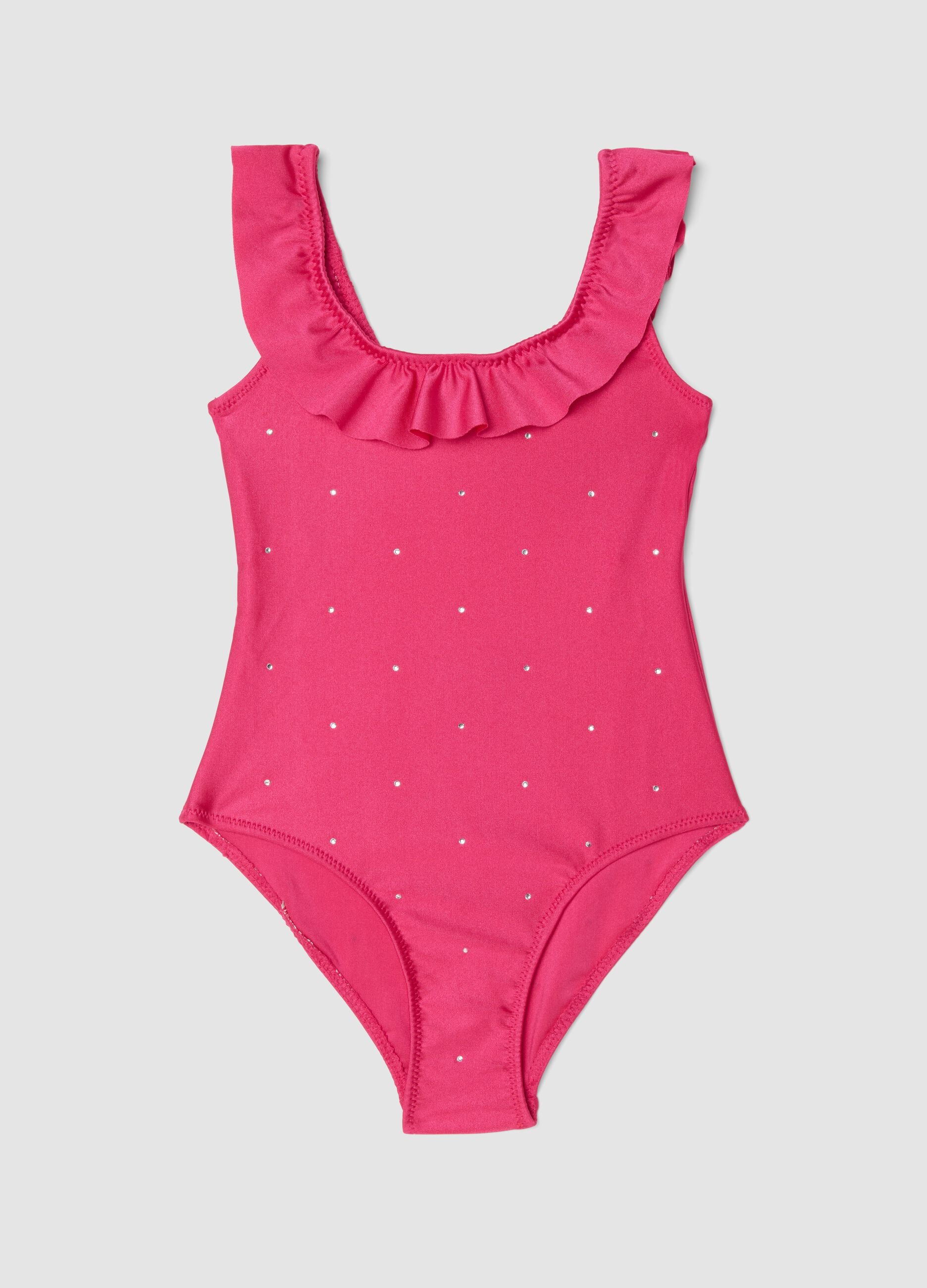Pink ruffle-detail stretch swimsuit