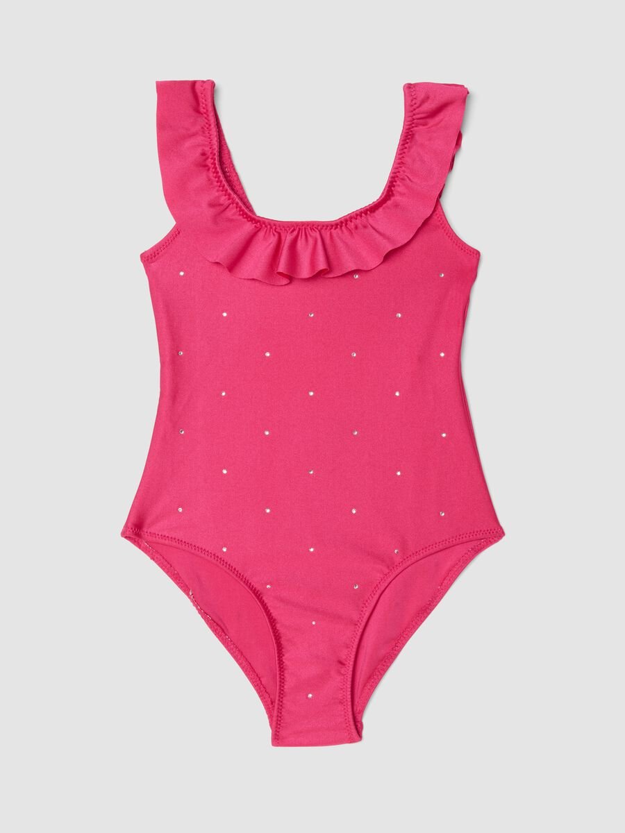 Pink ruffle-detail stretch swimsuit_0