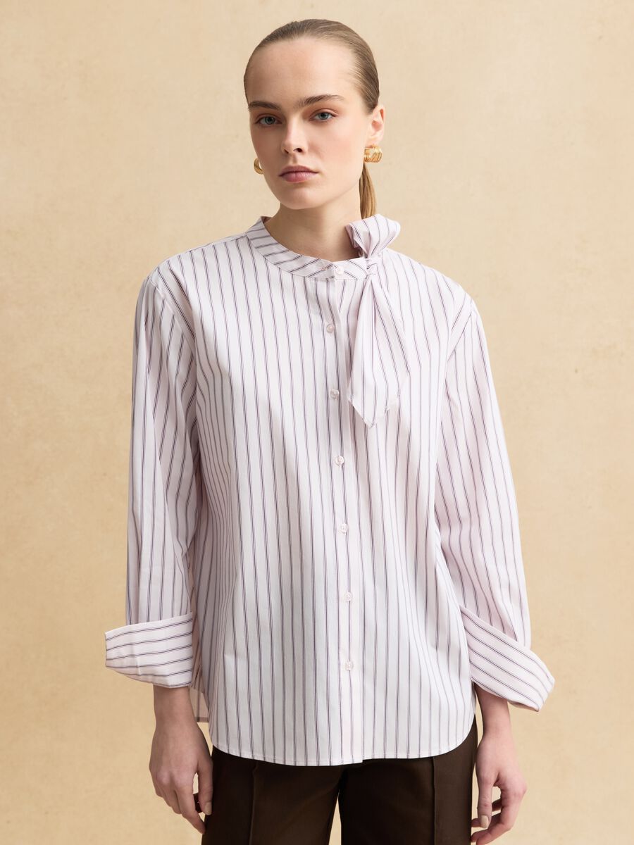 Oversize fit multi-colour striped stretch cotton shirt_0