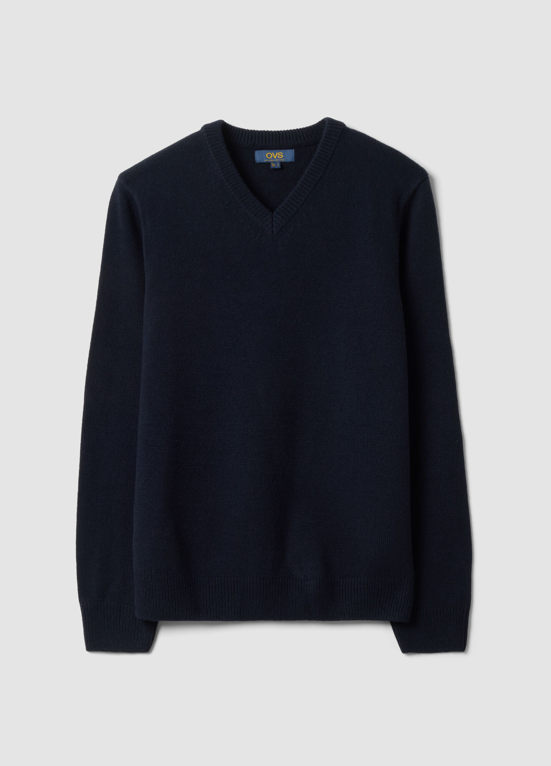 Camisola azul-marinho com decote em V, regular fit