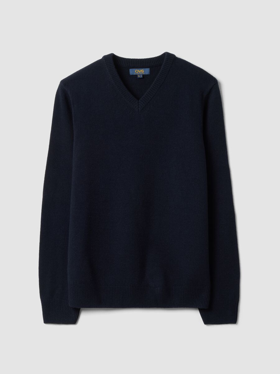 Navyblauer V-Ausschnitt-Pullover in Regular Fit_0