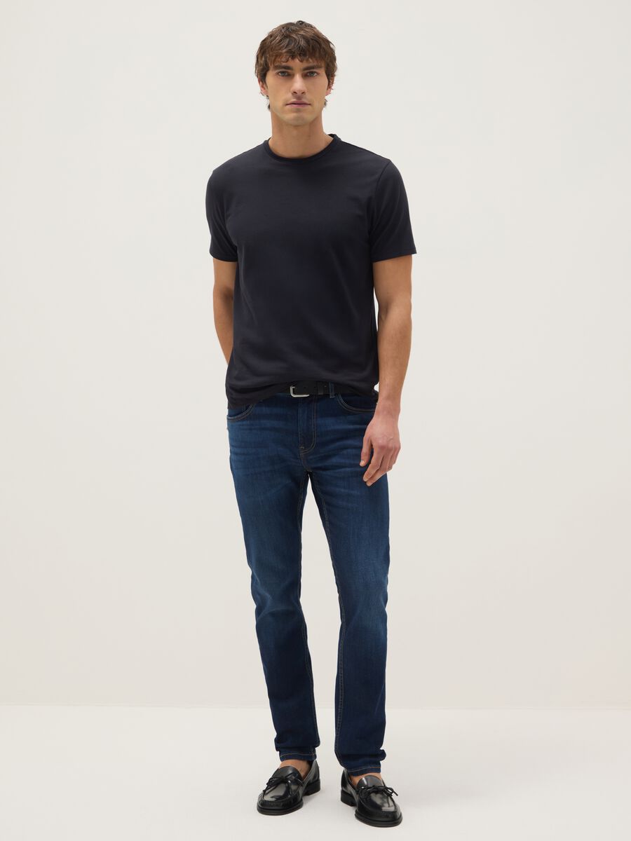 Black slim fit stretch cotton T-shirt_1