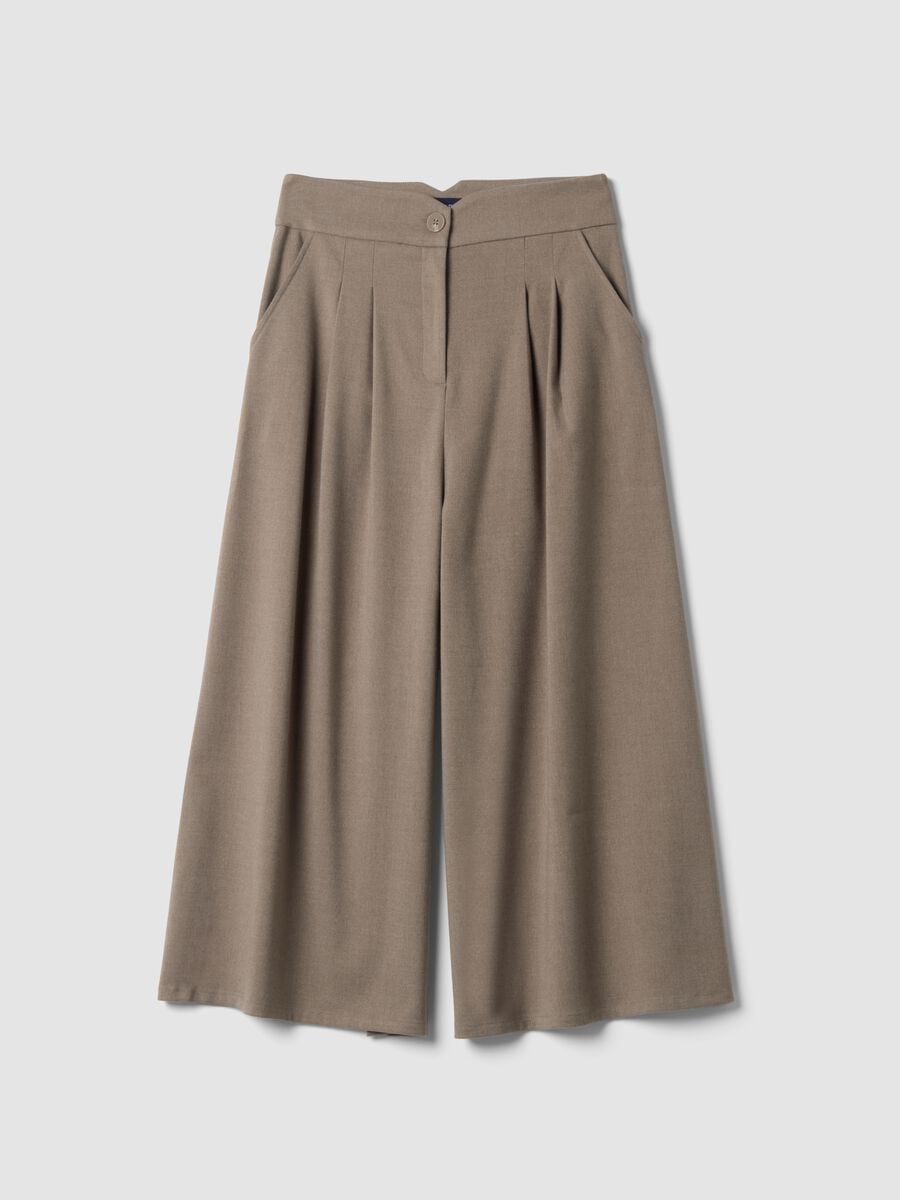 Beige, weit geschnittene Hose aus Stretch-Viskose_0