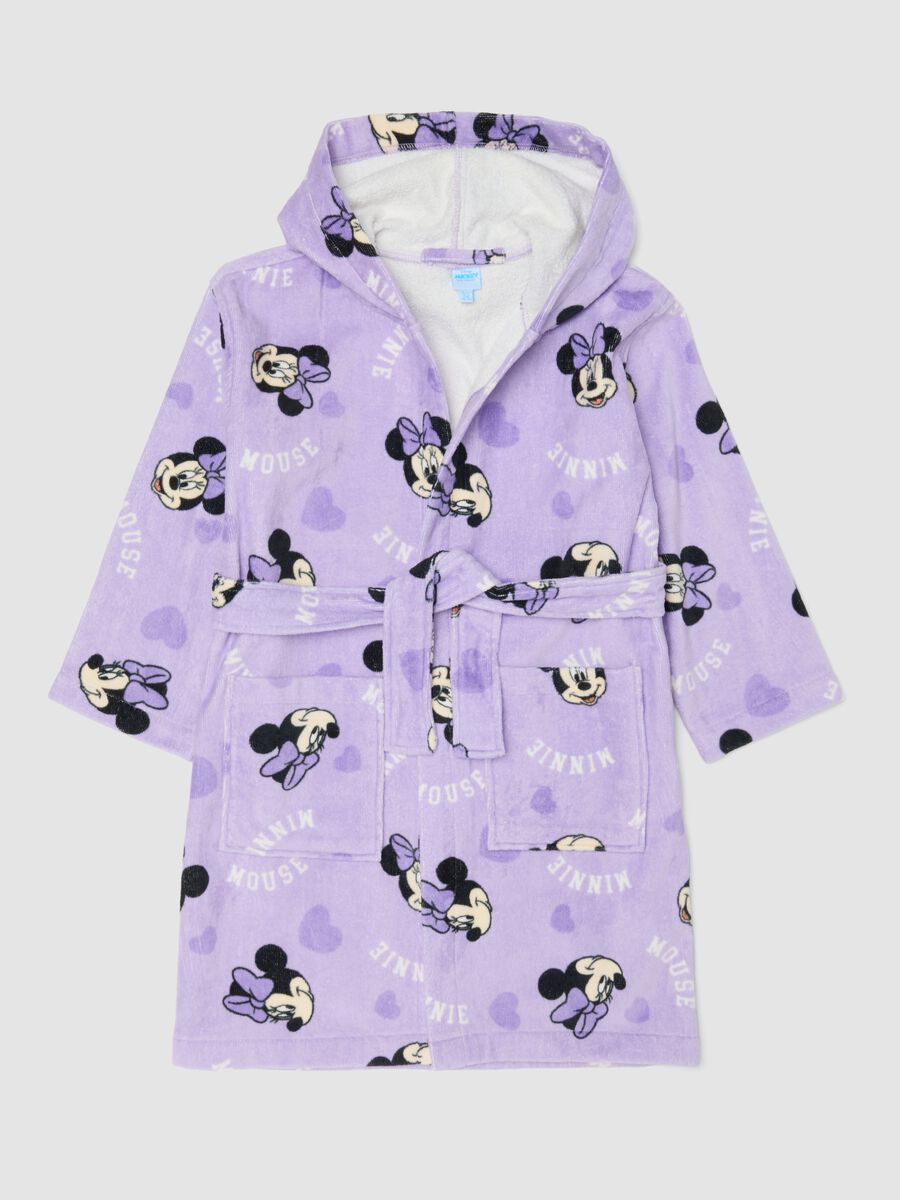 Purple pure cotton hooded Minnie print bathrobe_0