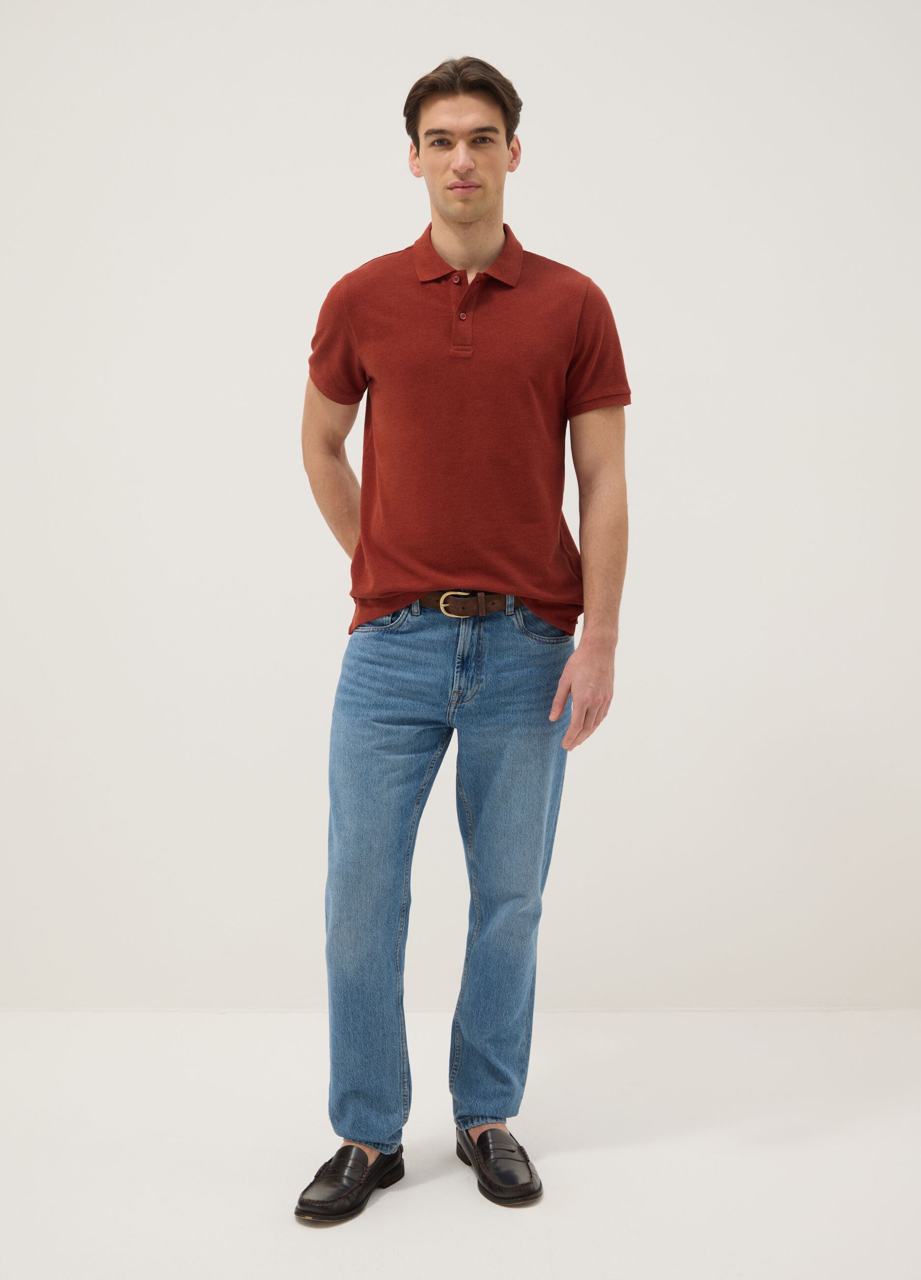 Red pure cotton short-sleeve regular fit polo shirt