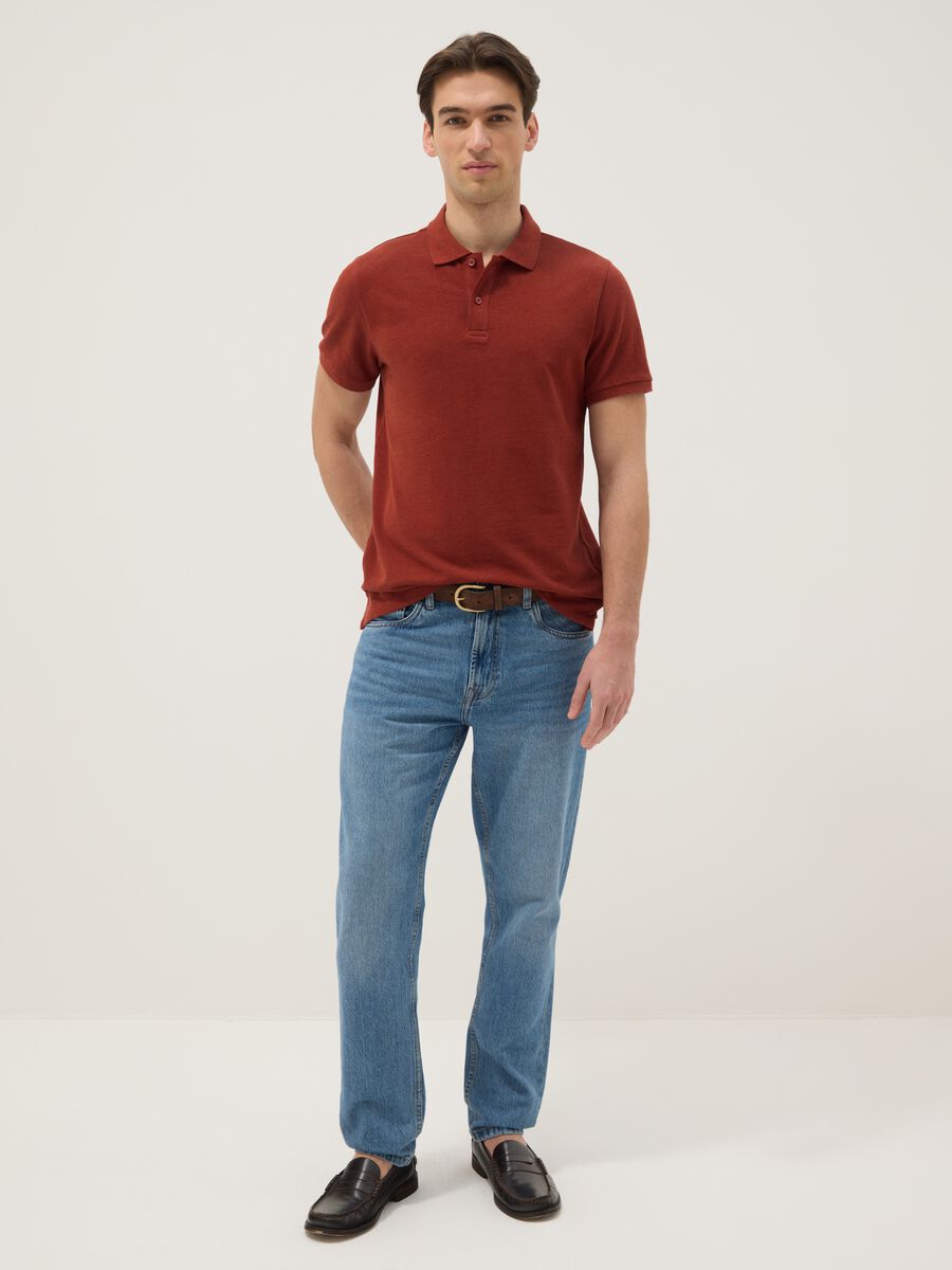 Red pure cotton short-sleeve regular fit polo shirt_1