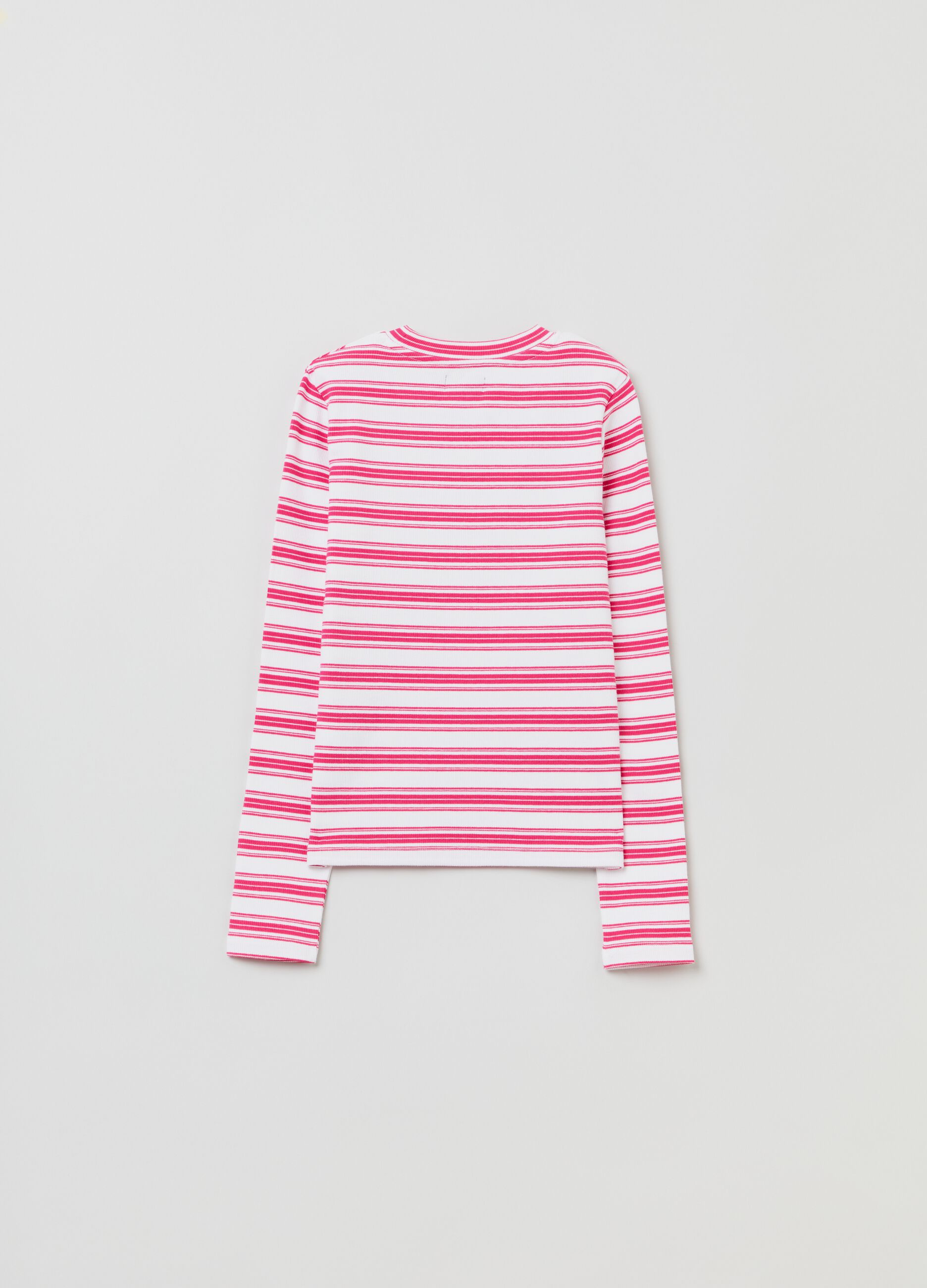 Stretch cotton T-shirt with striped pattern