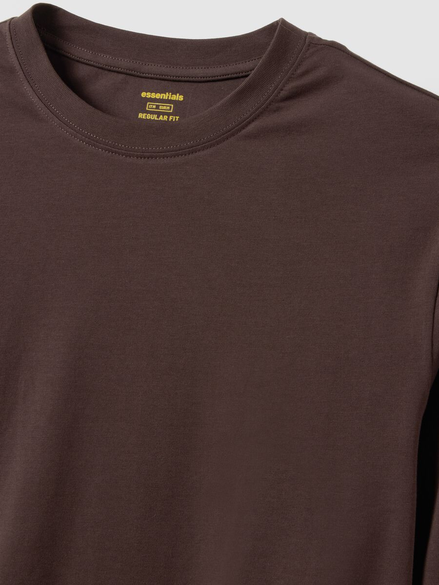 Regular fit stretchy cotton long sleeve brown t-shirt_5