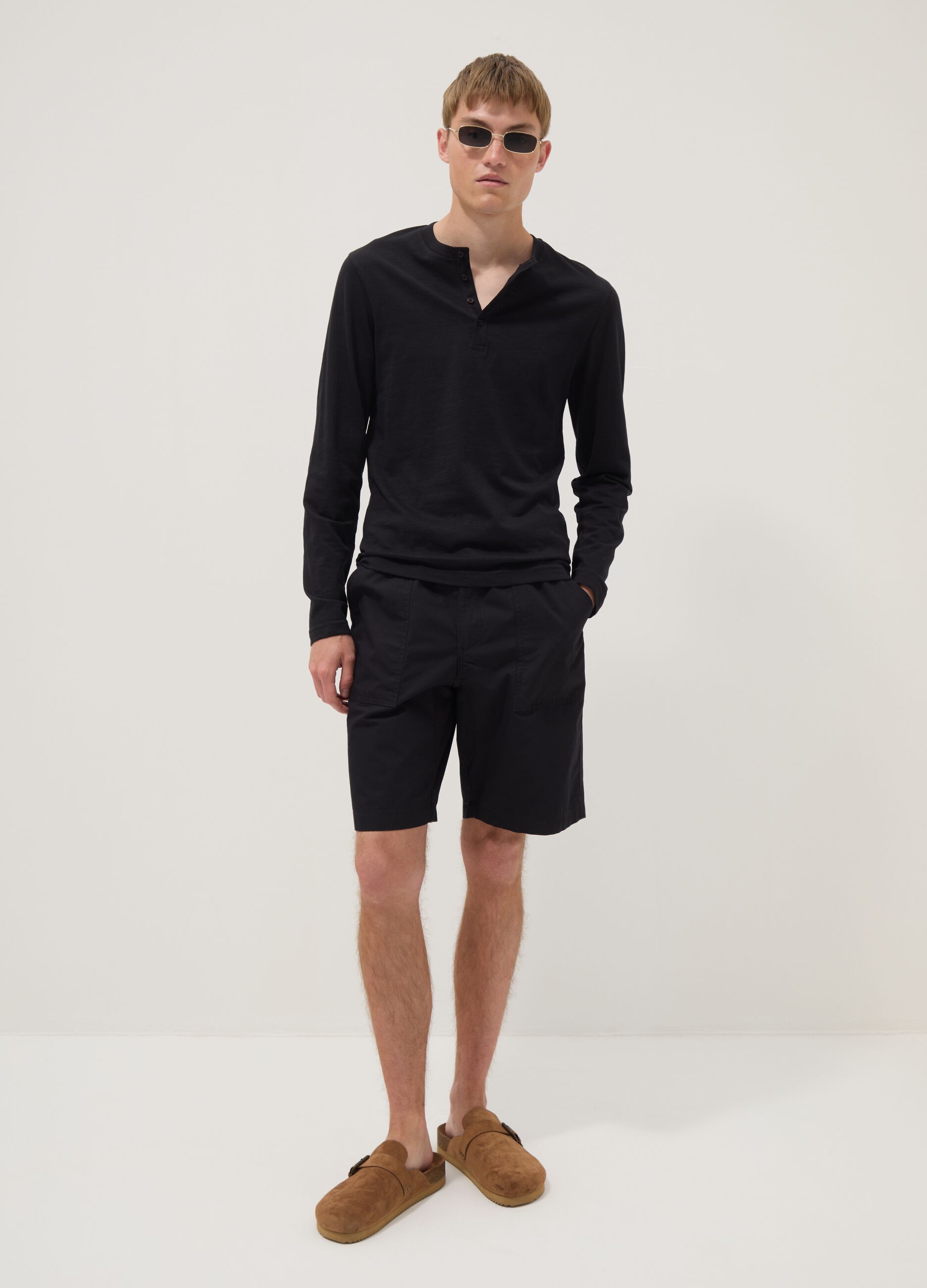 Blue pure cotton baggy-fit shorts with elasticated waistband