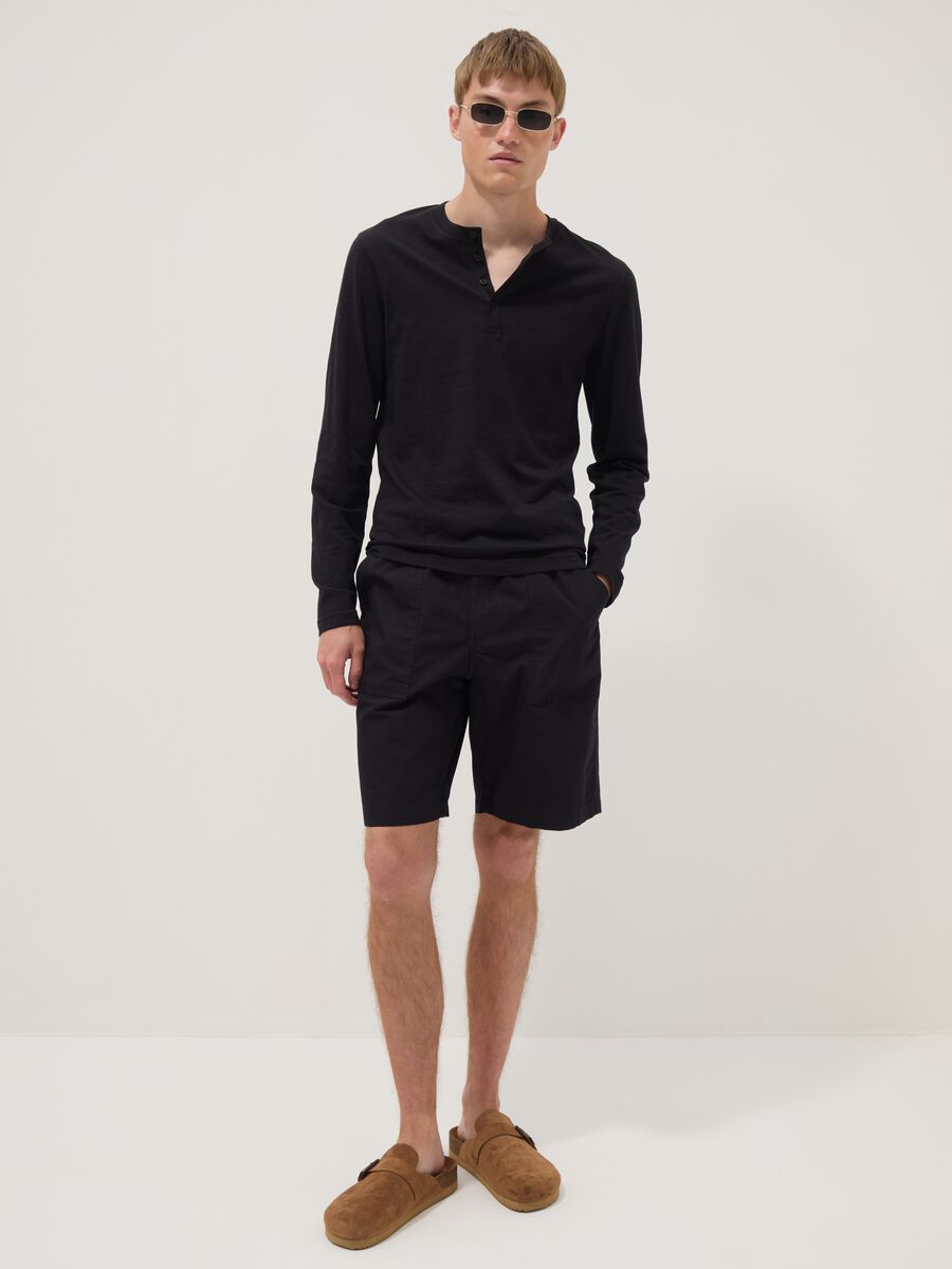 Blue pure cotton baggy-fit shorts with elasticated waistband_0