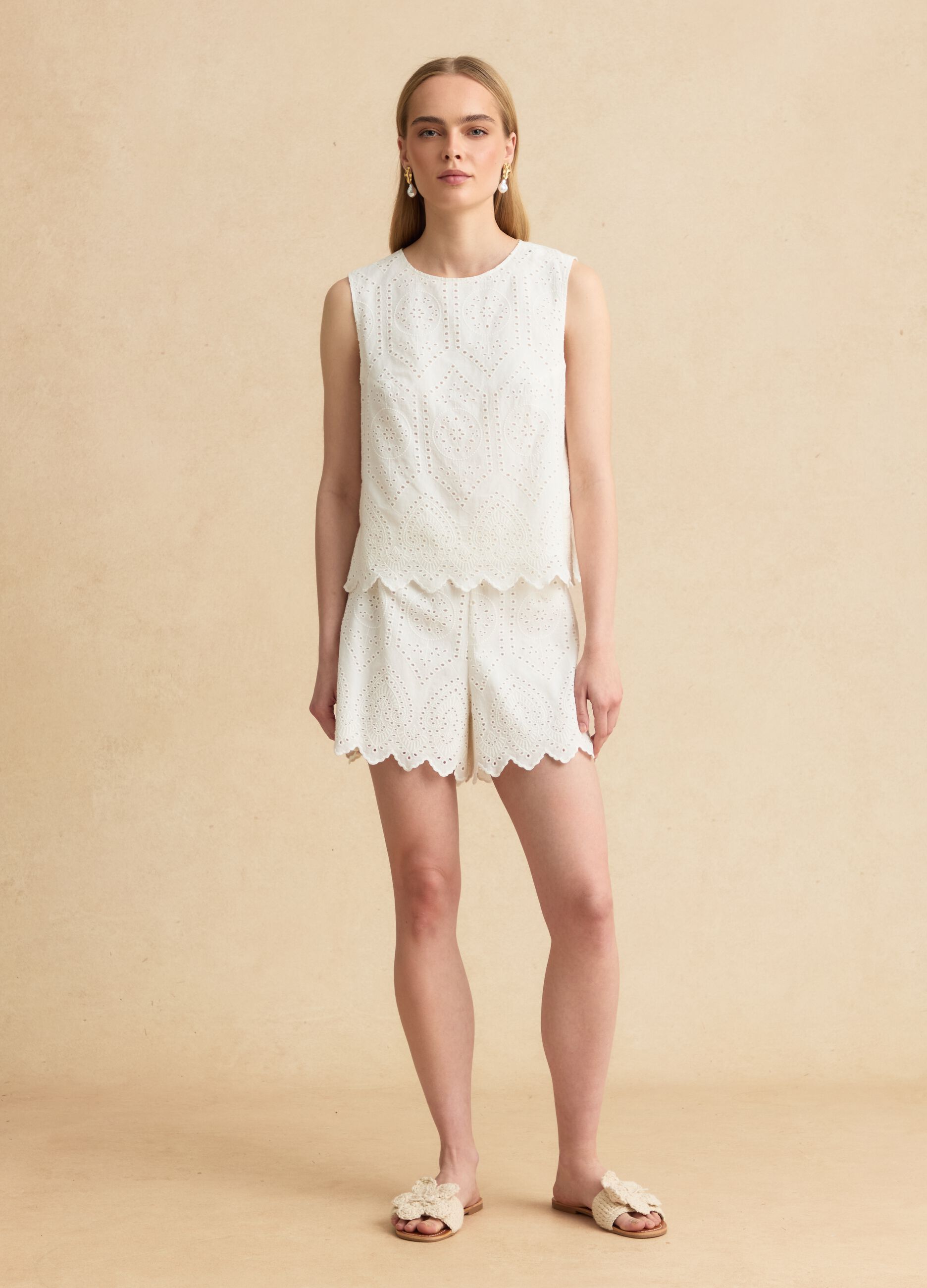 White pure cotton broderie anglaise shorts