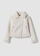 White slim-fit jacket with diagonal zip and shearling-effect trims_0