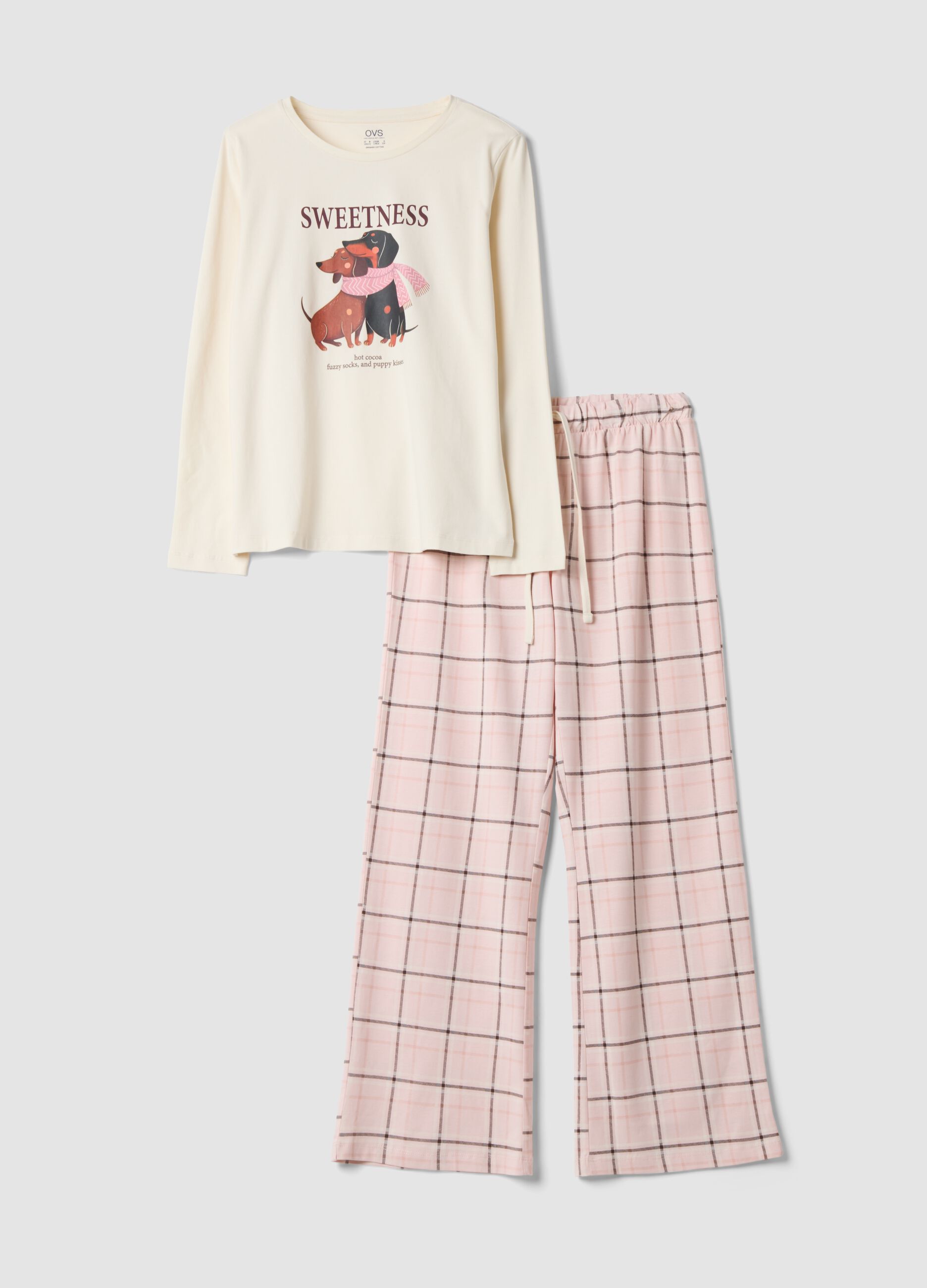Pink pure organic cotton crew-neck pyjamas