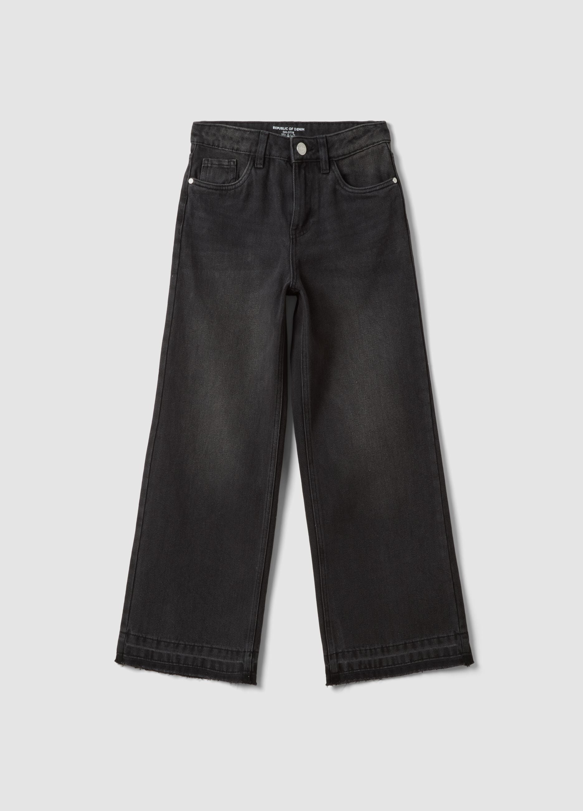 Jeans neri culotte in misto cotone, lyocell e viscosa per ragazza