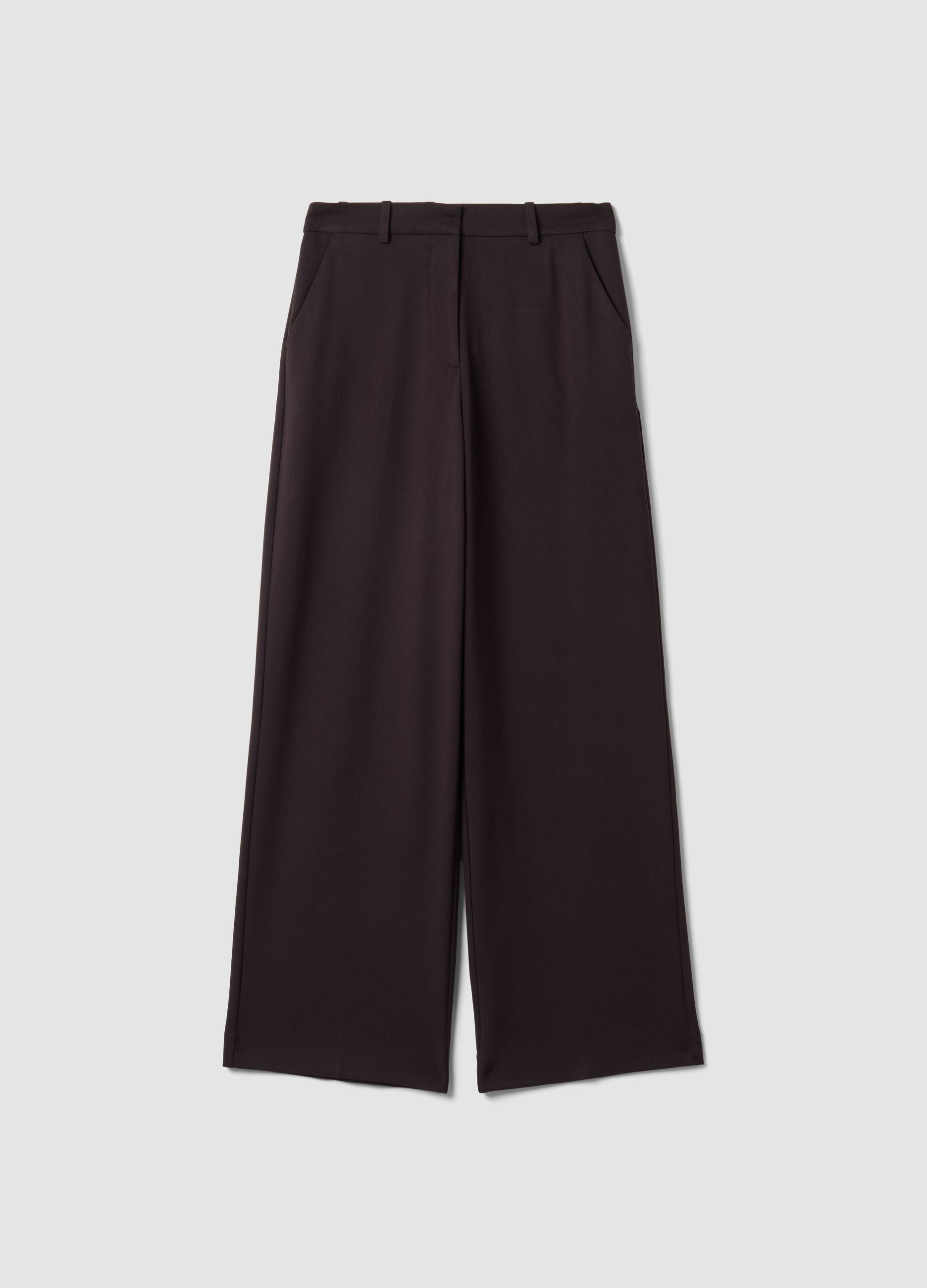 Brown flared formal trousers in stretch viscose
