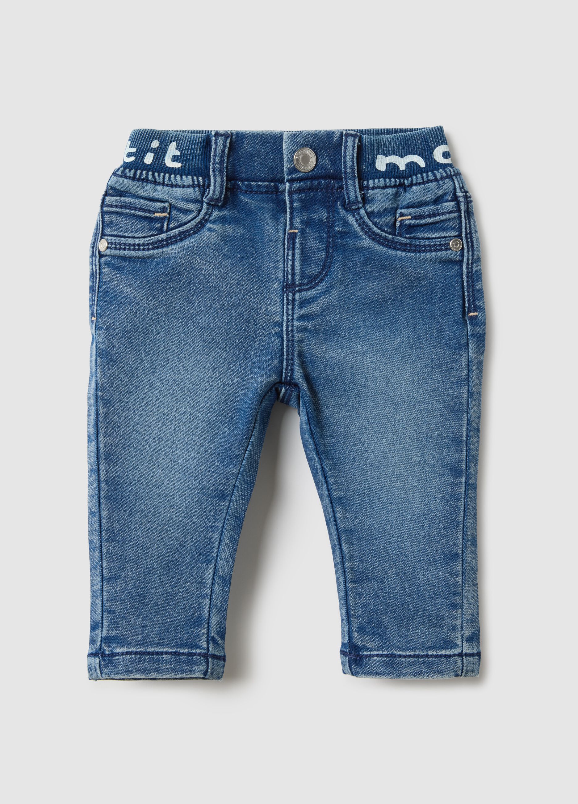 Blue cotton blend jeans for newborns regular fit